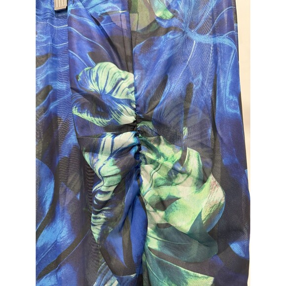 NWT Karen Millen Womens XS Blue Palm Print Beach Elastic Waist Maxi Skirt Retro - Picture 5 of 10